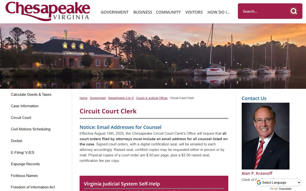 Chesapeake People Search Circuit Court Clerk main page