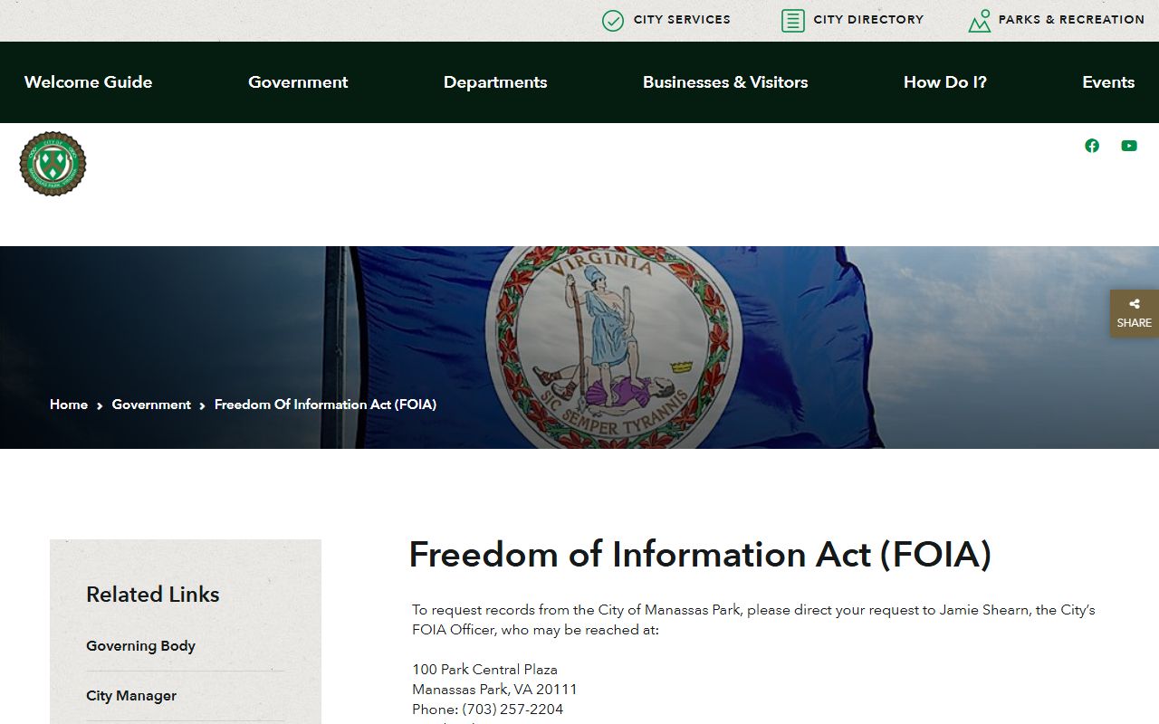 Manassas Park People Search FOIA information page