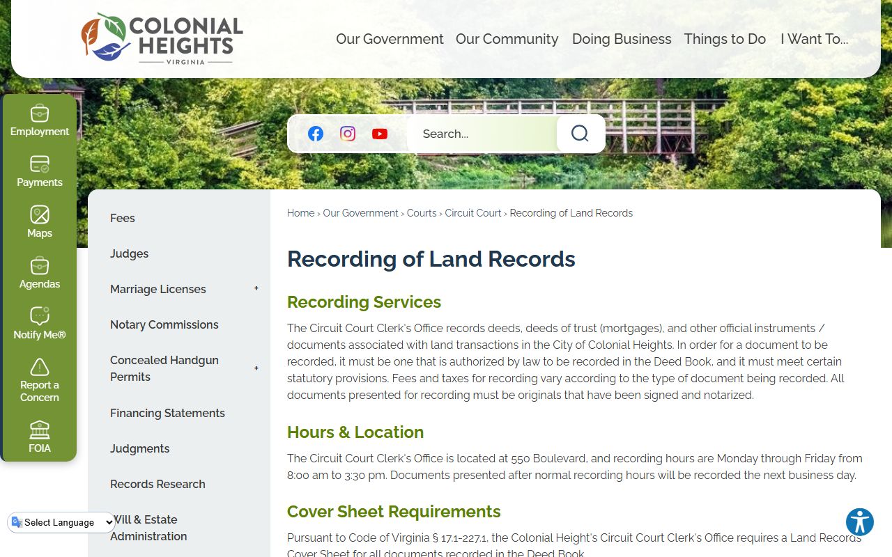 Colonial Heights People Search land records recording
