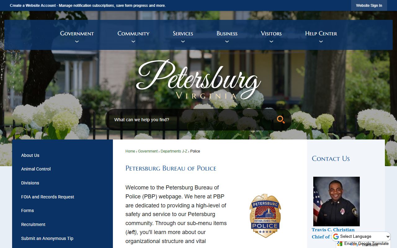 Petersburg People Search Police Department Page