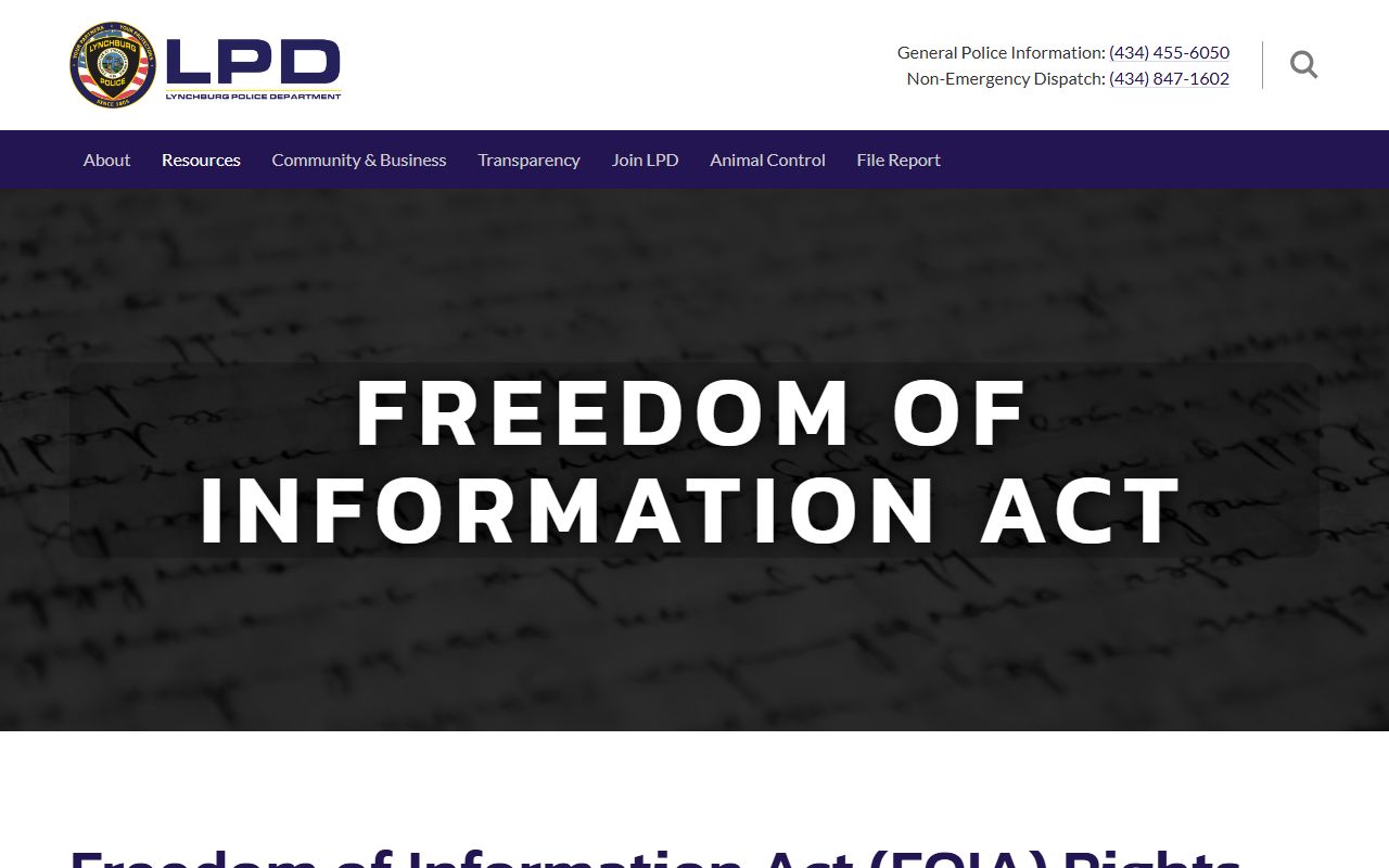 Lynchburg People Search police FOIA information page