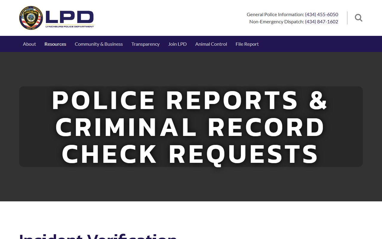 Lynchburg People Search police records request page