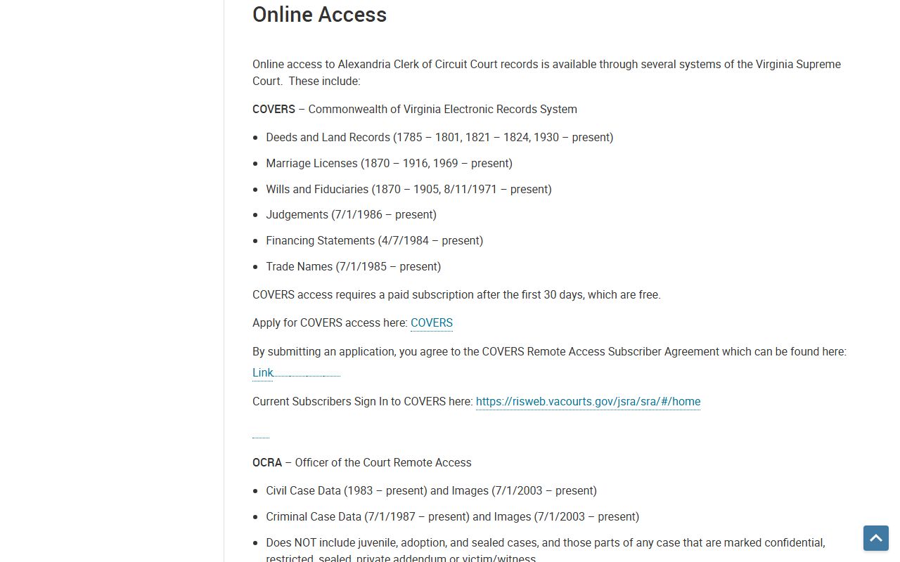 Alexandria People Search online land records subscription