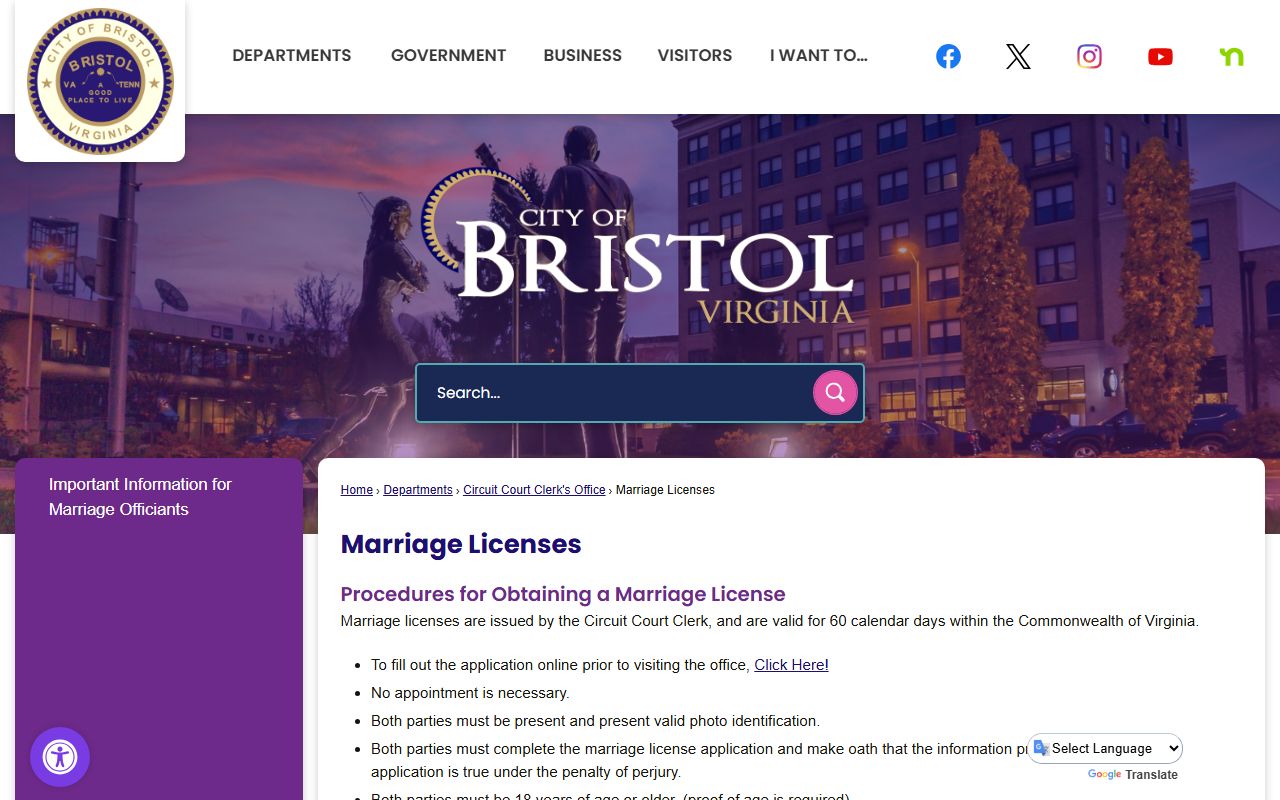 Bristol People Search marriage licenses page