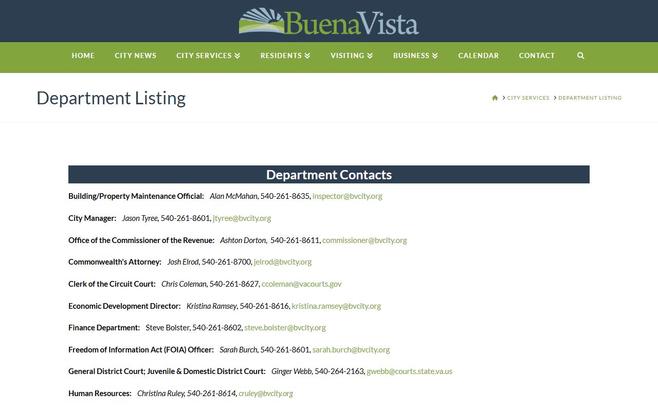 Buena Vista People Search department contacts page