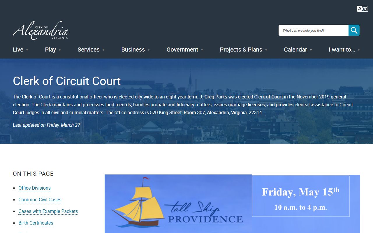 Alexandria People Search Clerk of Circuit Court main page