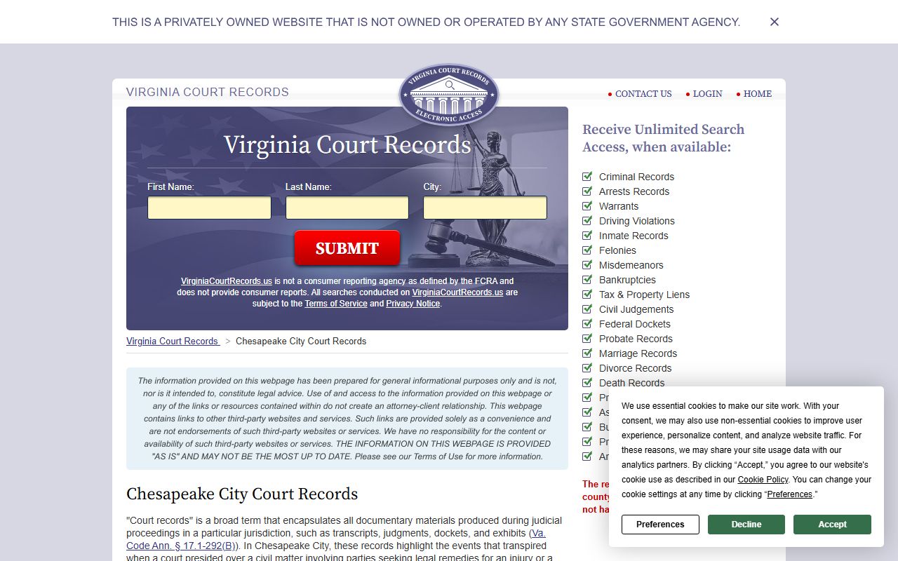 Chesapeake People Search court records guide