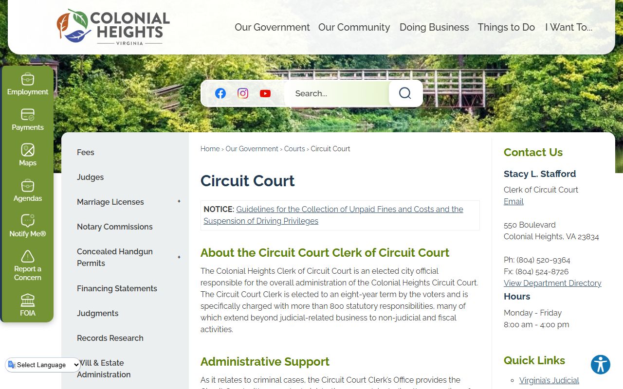 Colonial Heights People Search Circuit Court page