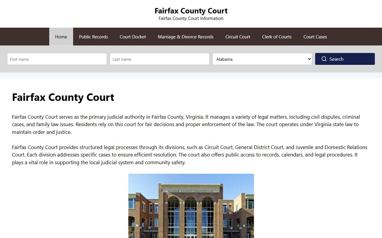 Fairfax People Search courts information page