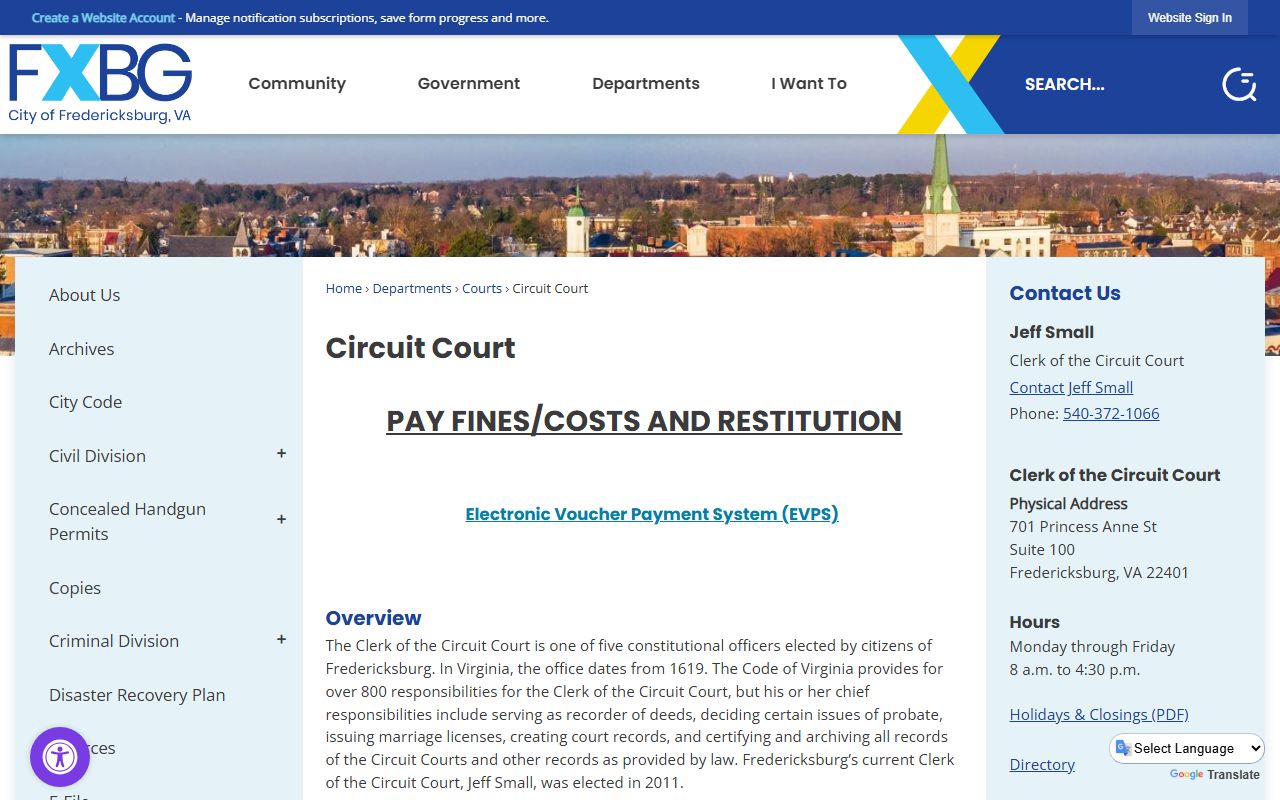 Fredericksburg People Search Circuit Court page