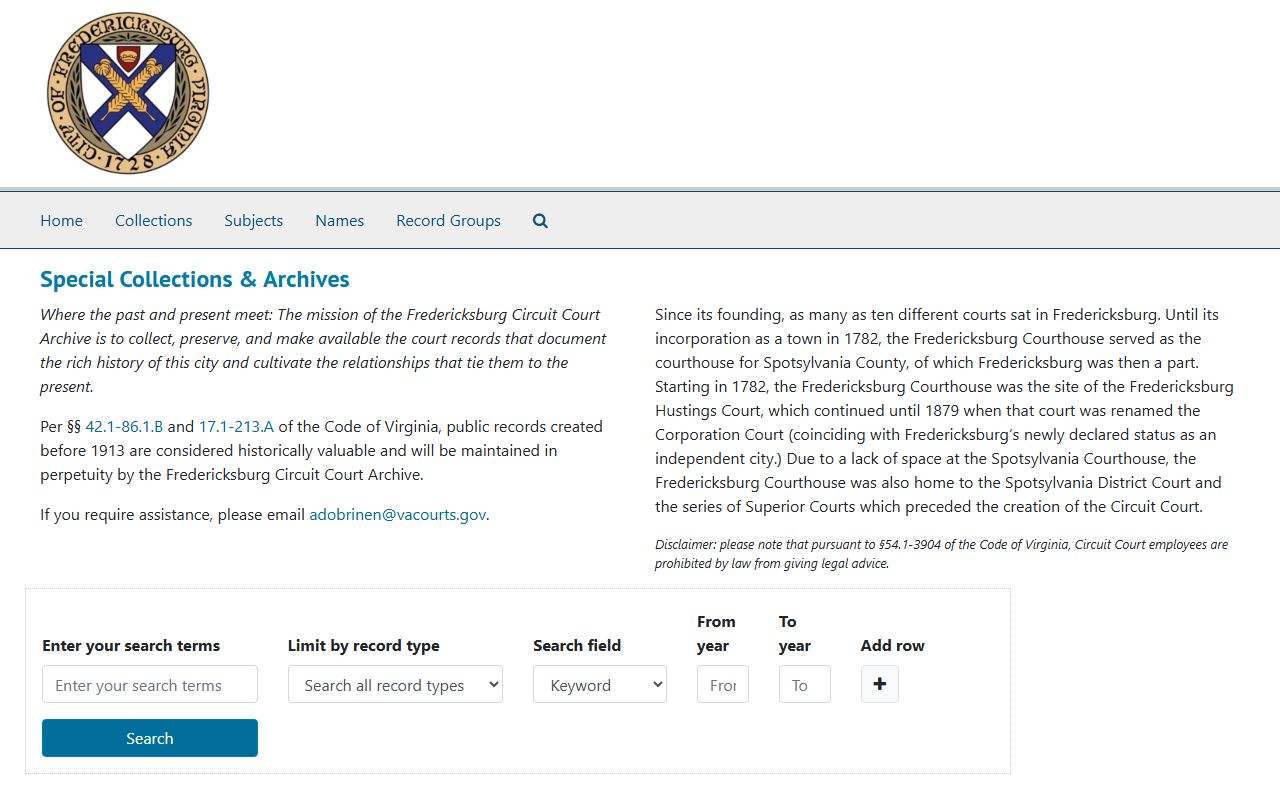 Fredericksburg People Search court records archive
