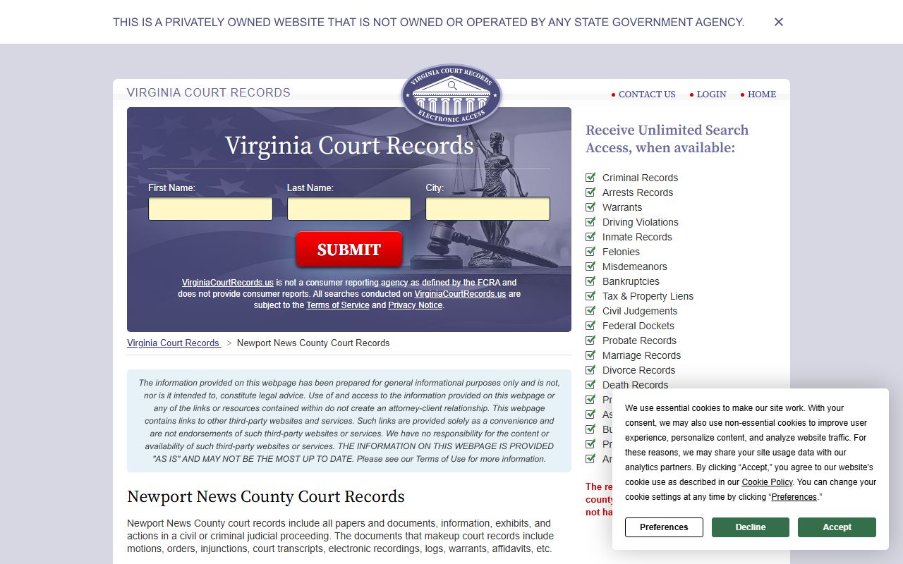 Newport News People Search court records information guide