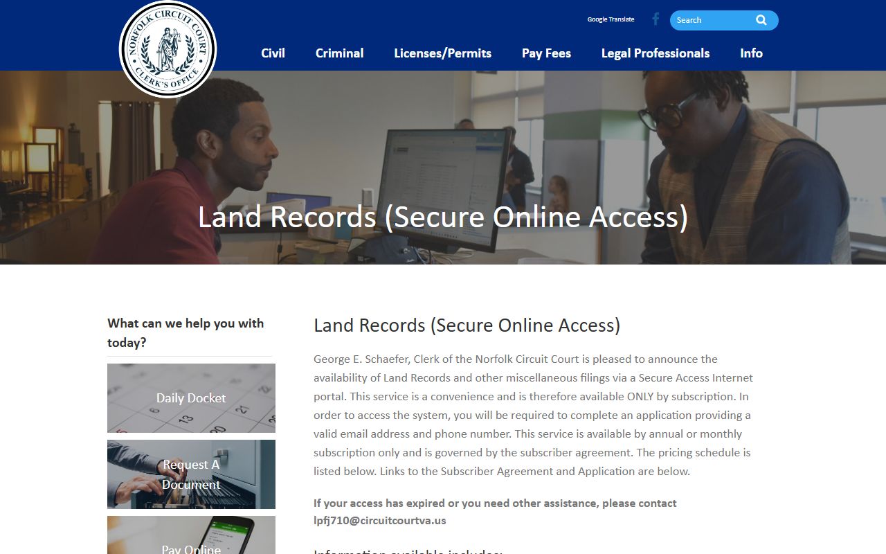 Norfolk People Search land records portal page