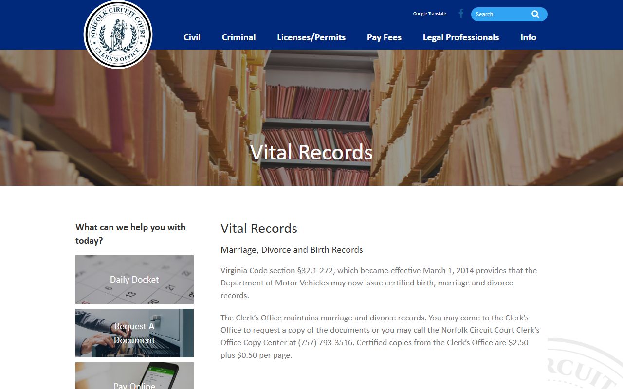 Norfolk People Search vital records page