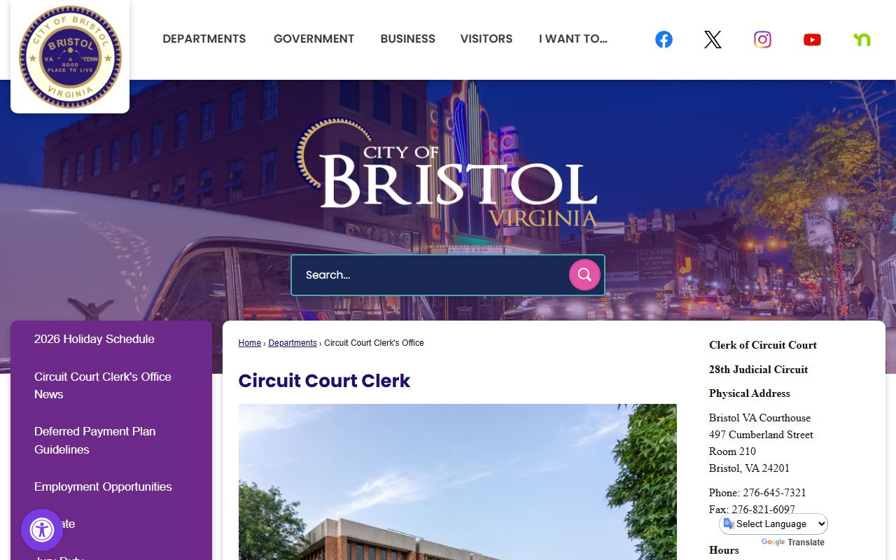 Bristol People Search Circuit Court Clerk page