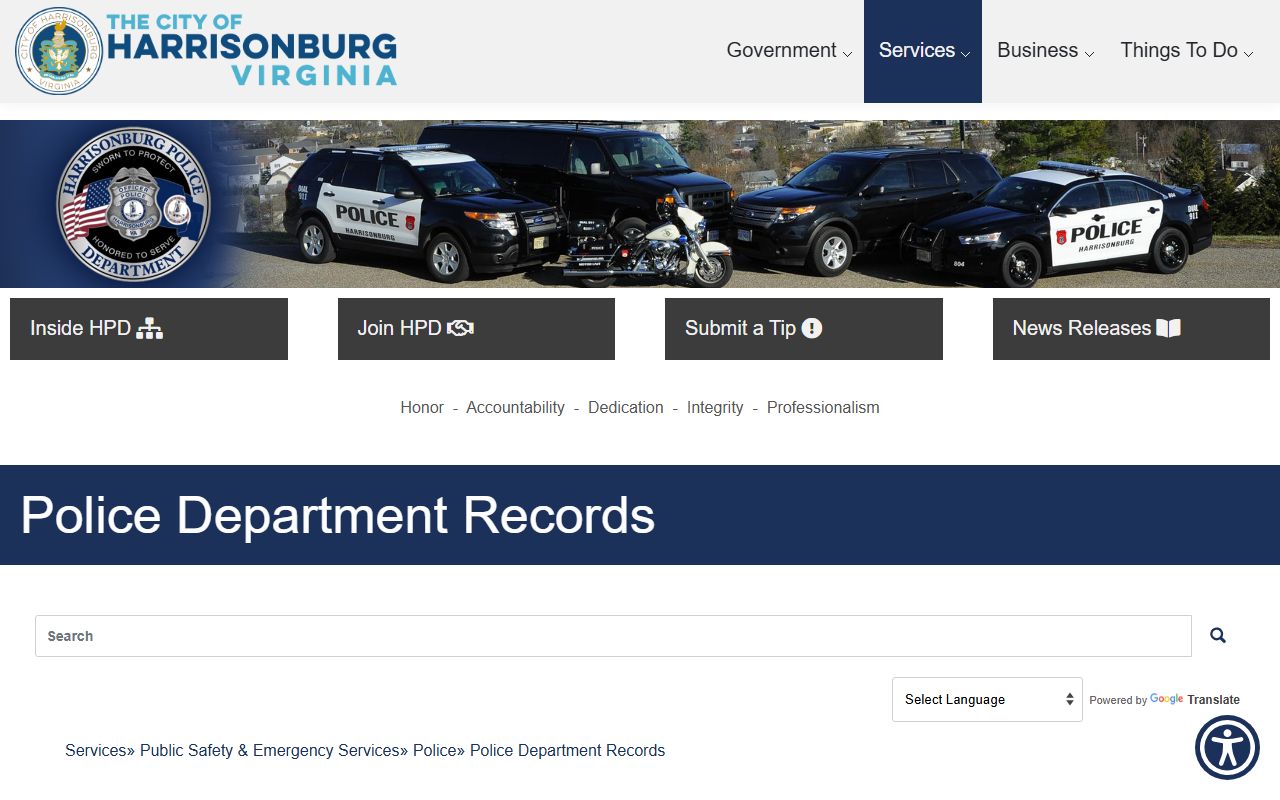 Harrisonburg People Search police department records