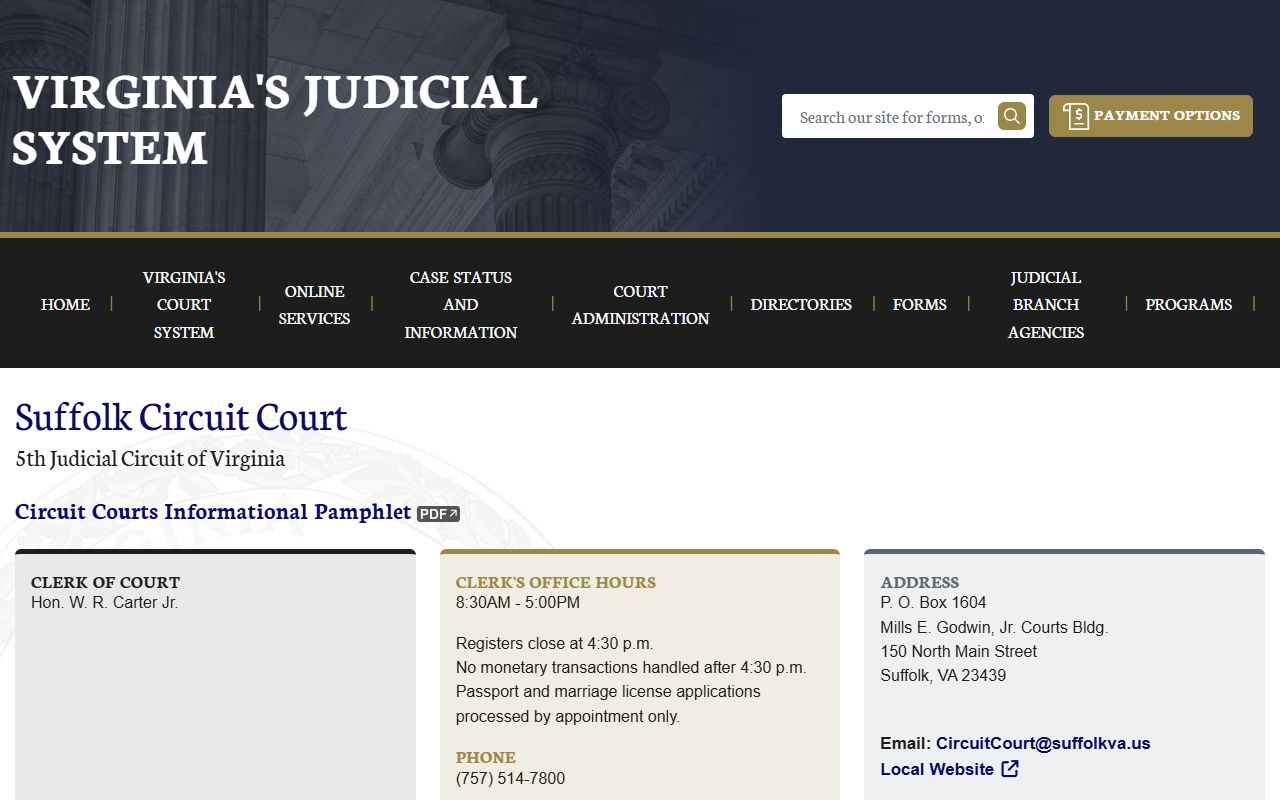 Suffolk People Search Virginia Courts page