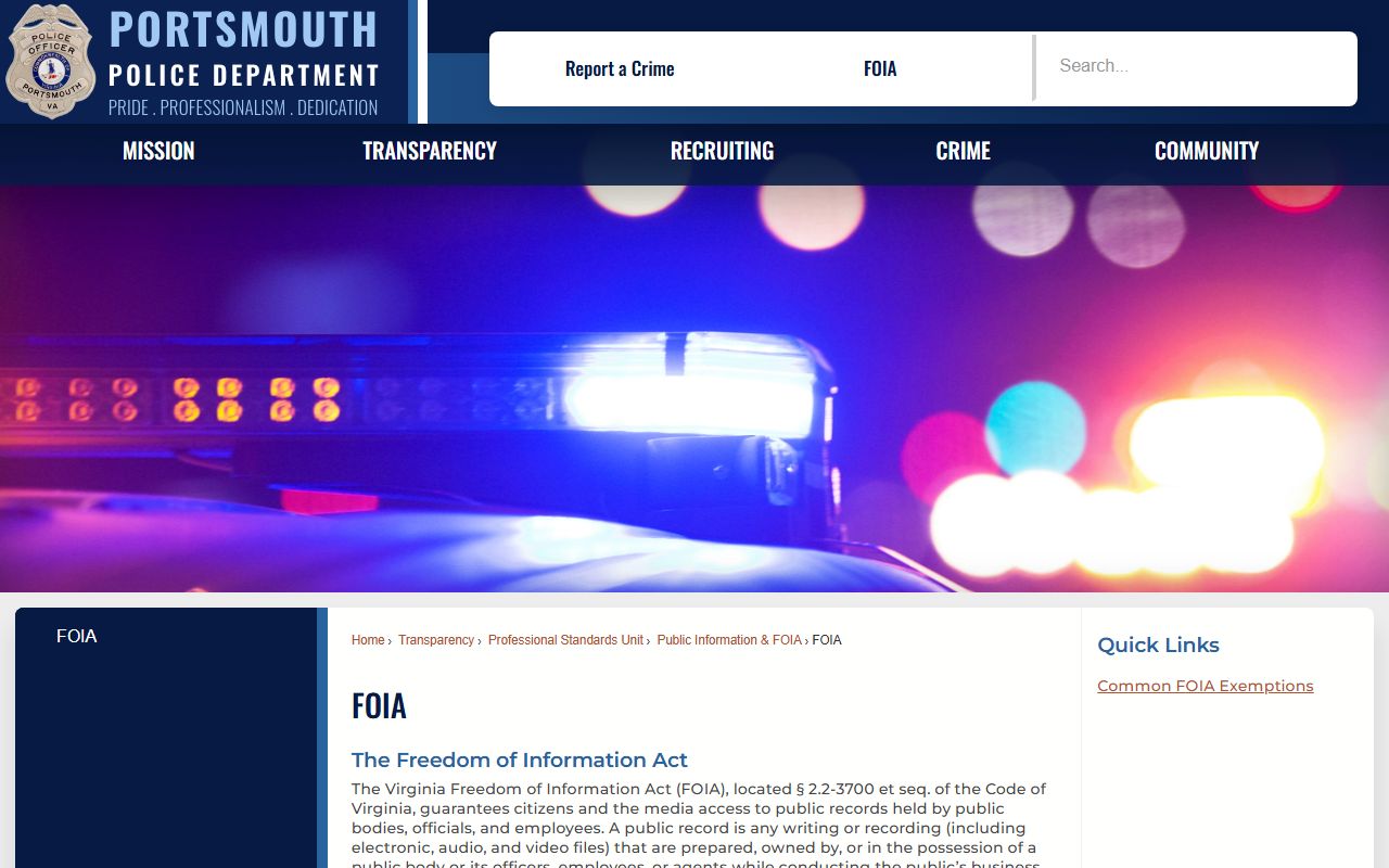Portsmouth People Search Police FOIA Page