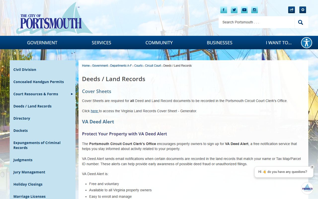 Portsmouth People Search Land Records Page