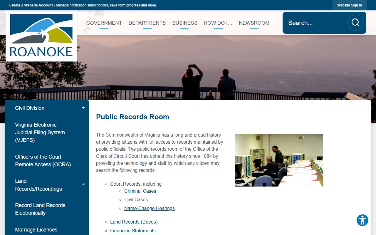 Roanoke People Search public records room page