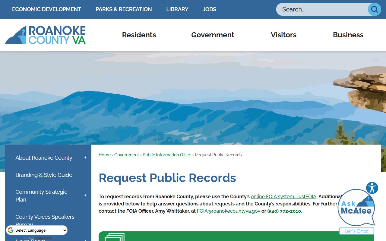 Roanoke People Search county records request page