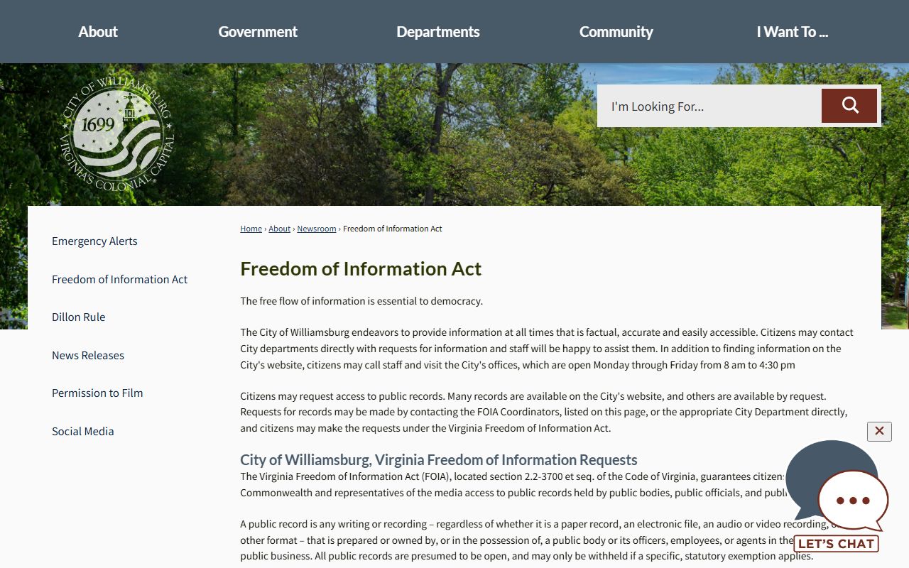 Williamsburg People Search - City FOIA page