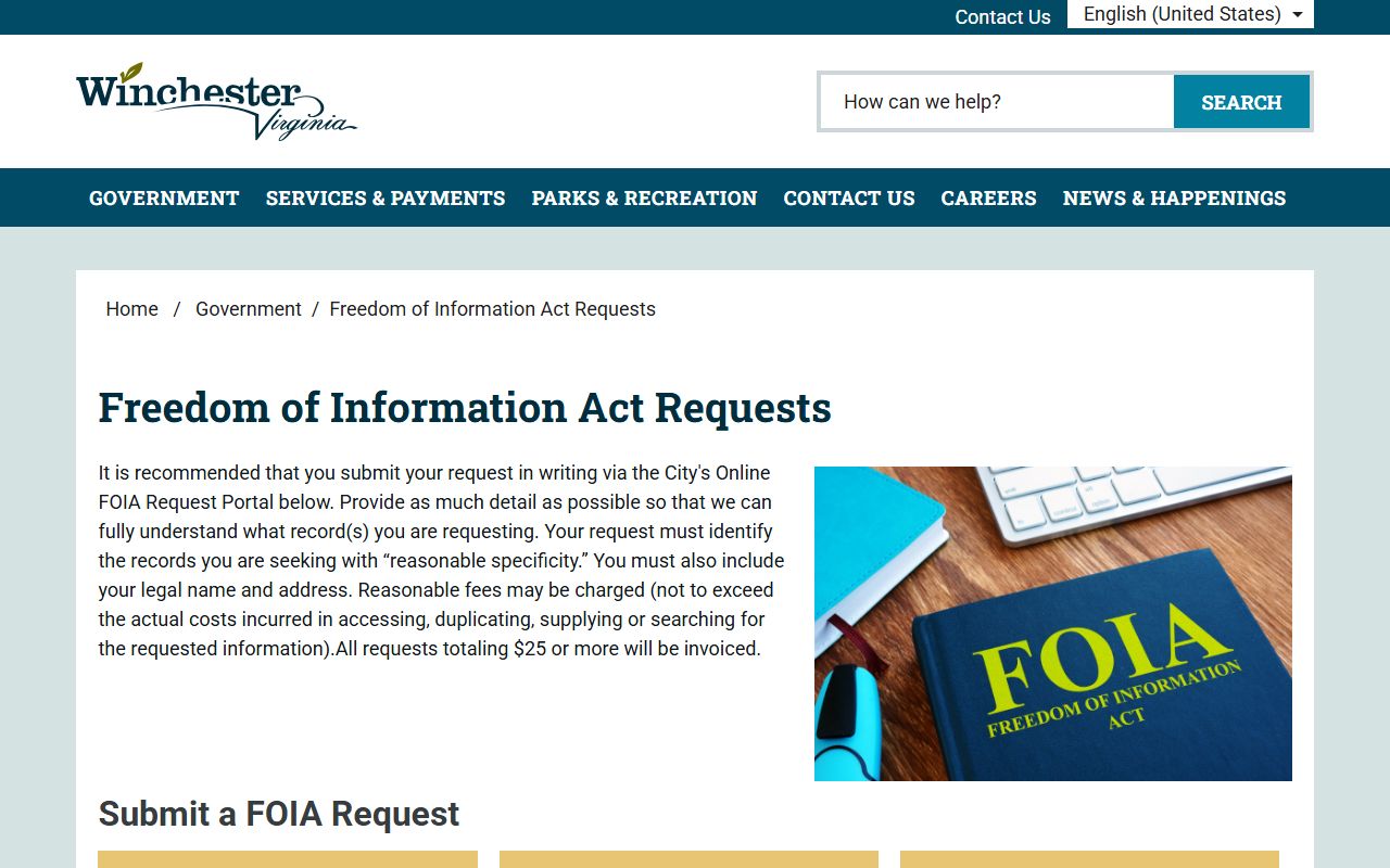 Winchester People Search - City FOIA page