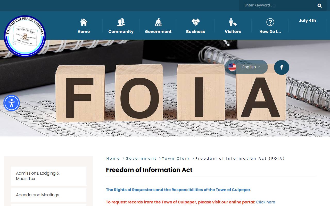 Culpeper People Search - Town FOIA page