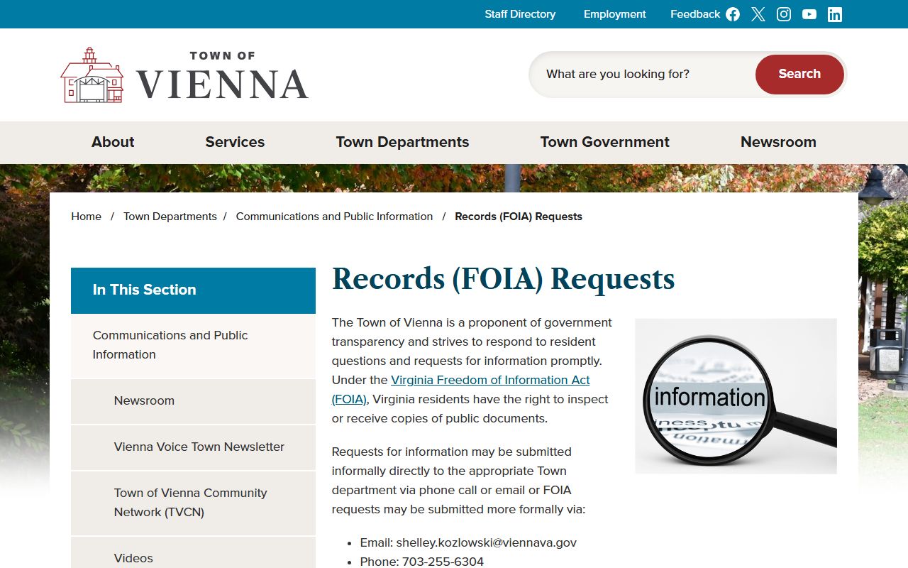 Vienna People Search - Vienna Town FOIA page