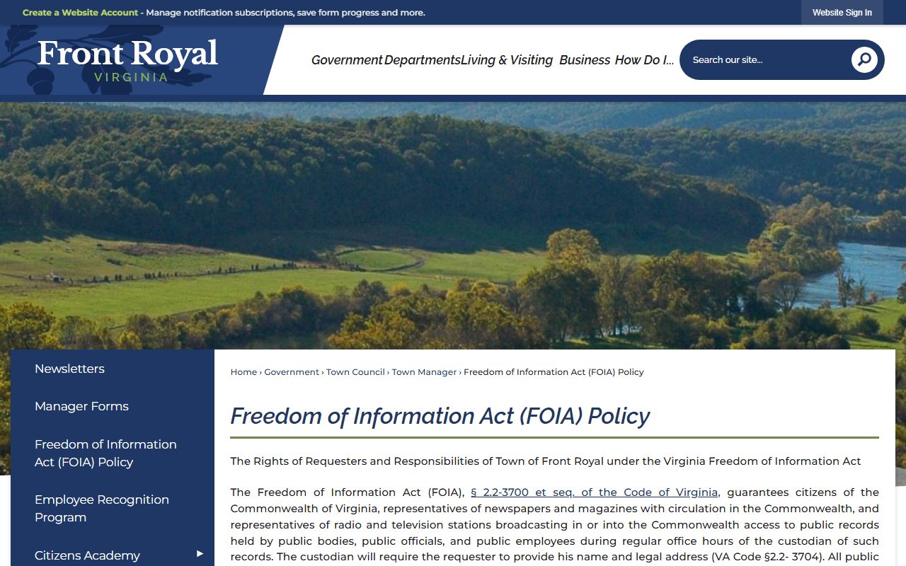 Front Royal People Search - Front Royal Town FOIA Policy