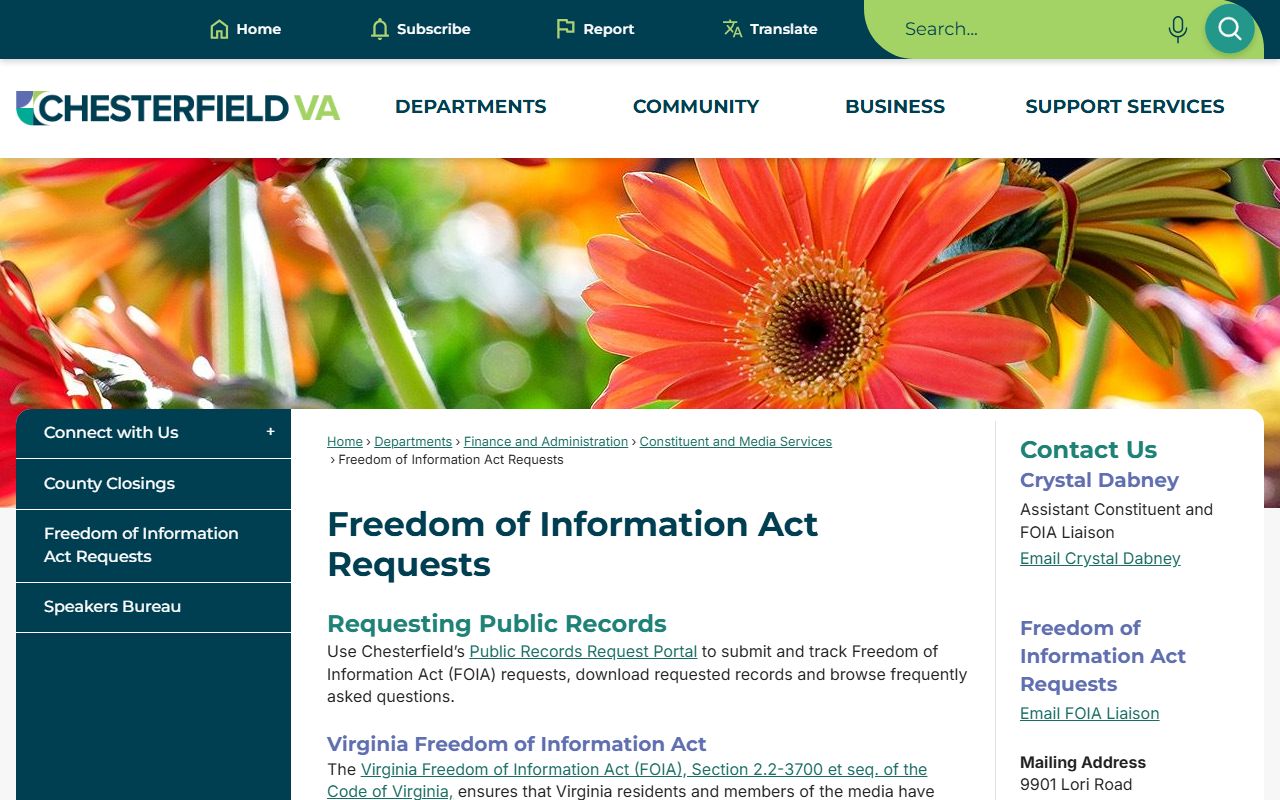 Virginia FOIA people search request portal