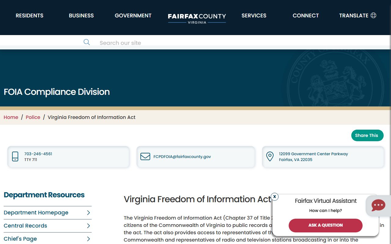 Fairfax County People Search Police FOIA Requests