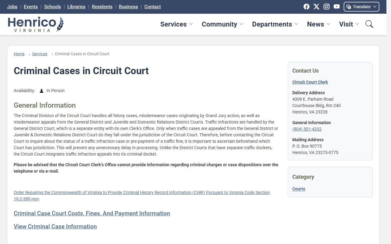 Henrico County People Search Criminal Cases
