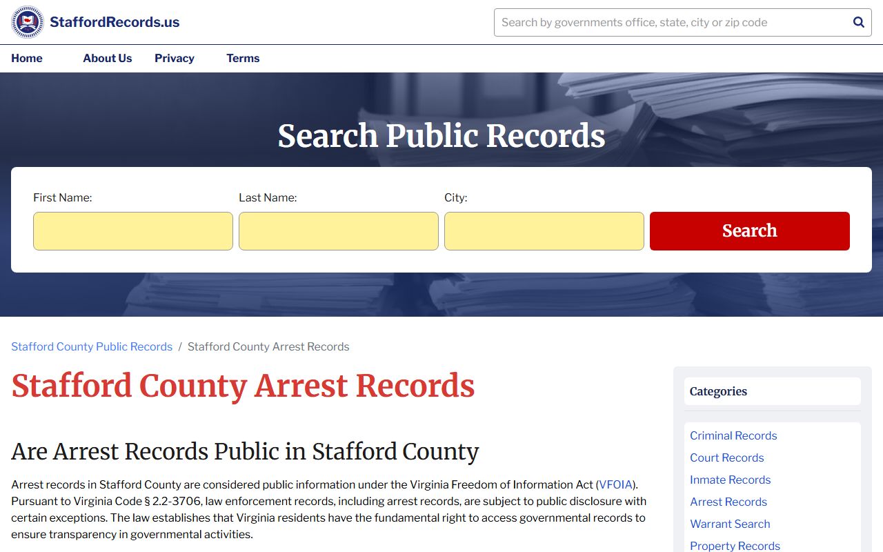Stafford County People Search Arrest Records