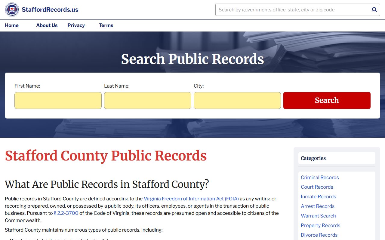 Stafford County People Search Records Portal